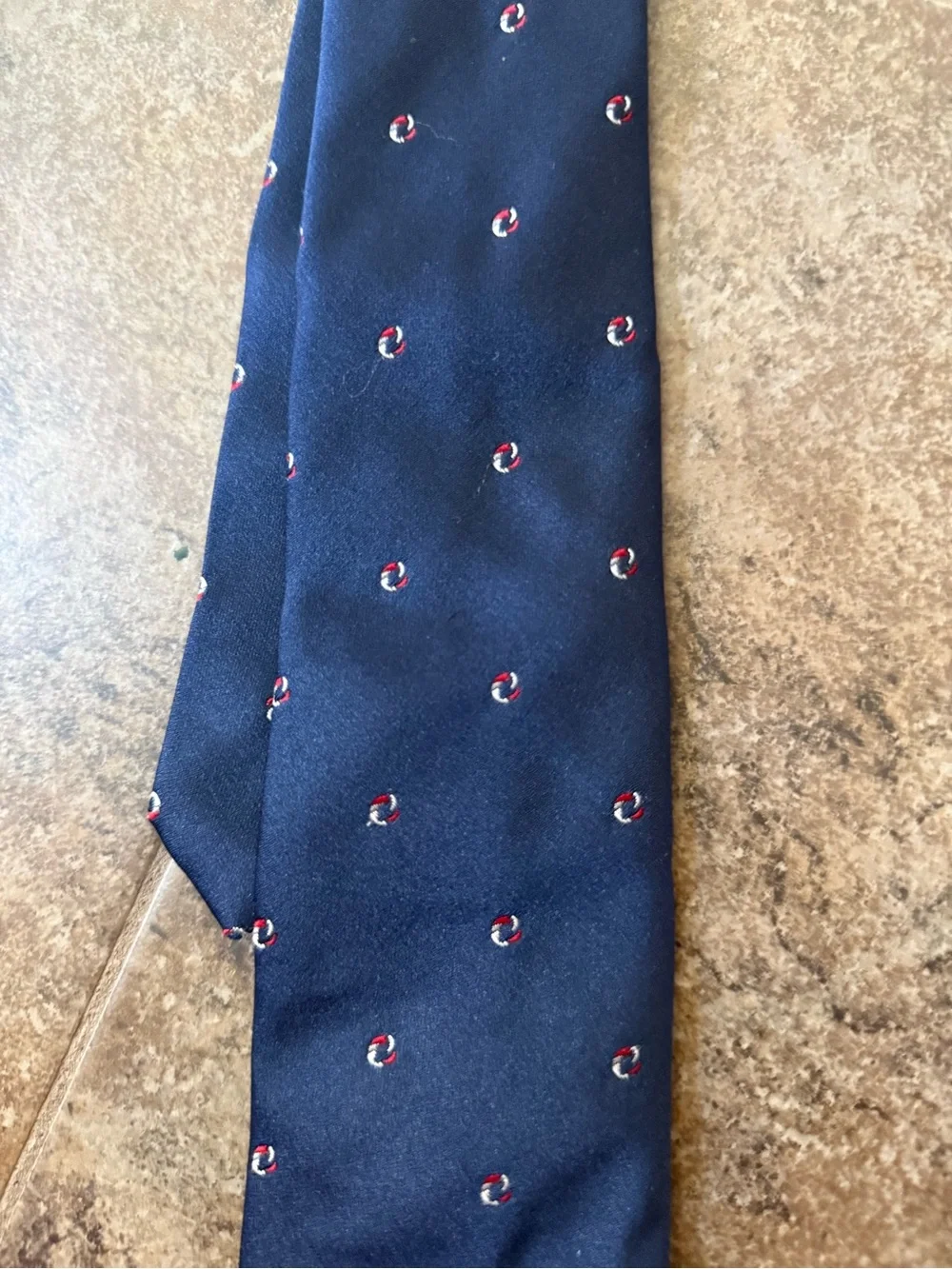 🍐Men's Navy Tie with Subtle Red Accent Motif